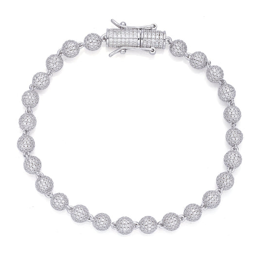 Sterling Silver Round Moissanite Ball Chain Designer 8 Inch Mens Bracelet RP 7-5/8 Cttw