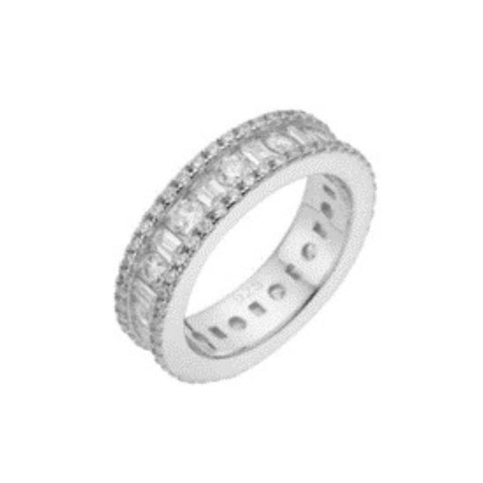 Sterling Silver Round Baguette Moissanite SZ 9 Designer Mens Band Ring RP 3-3/4 Cttw