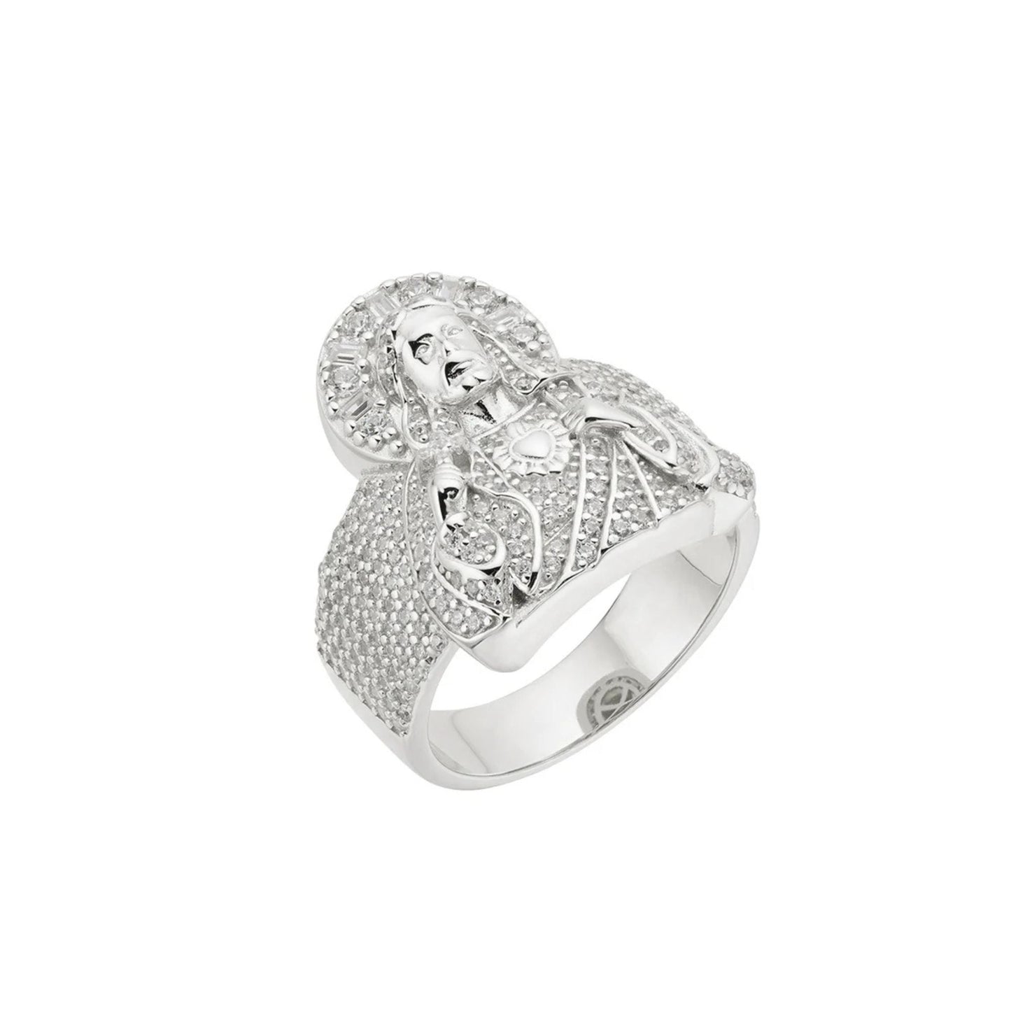 Sterling Silver Round Baguette Moissanite SZ 10 Jesus Religious Mens Ring RP 2 Cttw