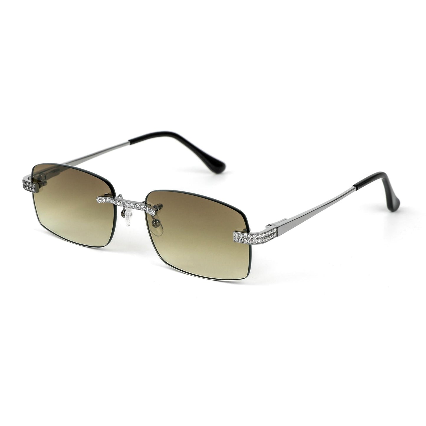 Sterling Silver Round Moissanite Cartier Square with Bevel Shape Gradient Brown Lens Wooden Glasses GP