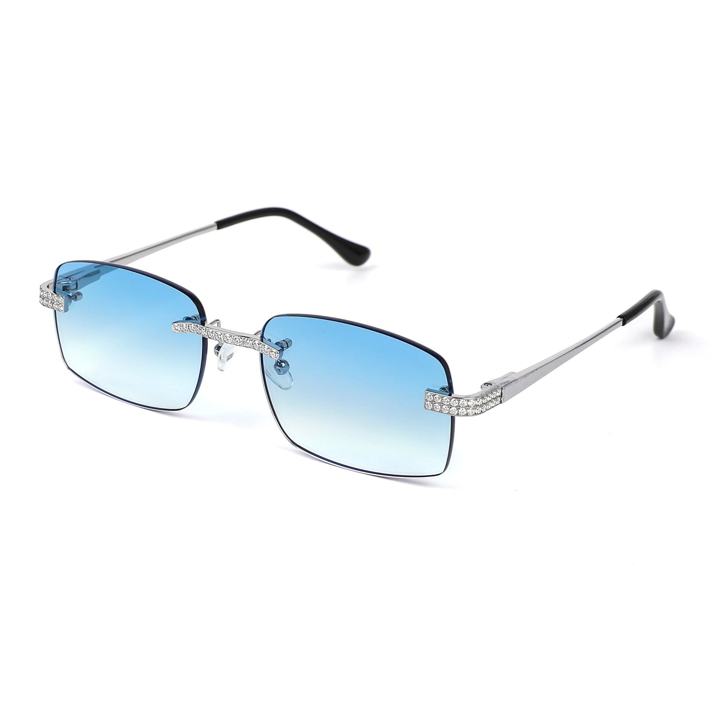 Sterling Silver Round Moissanite Cartier Square with Bevel Shape Blue Lens Wooden Glasses RP
