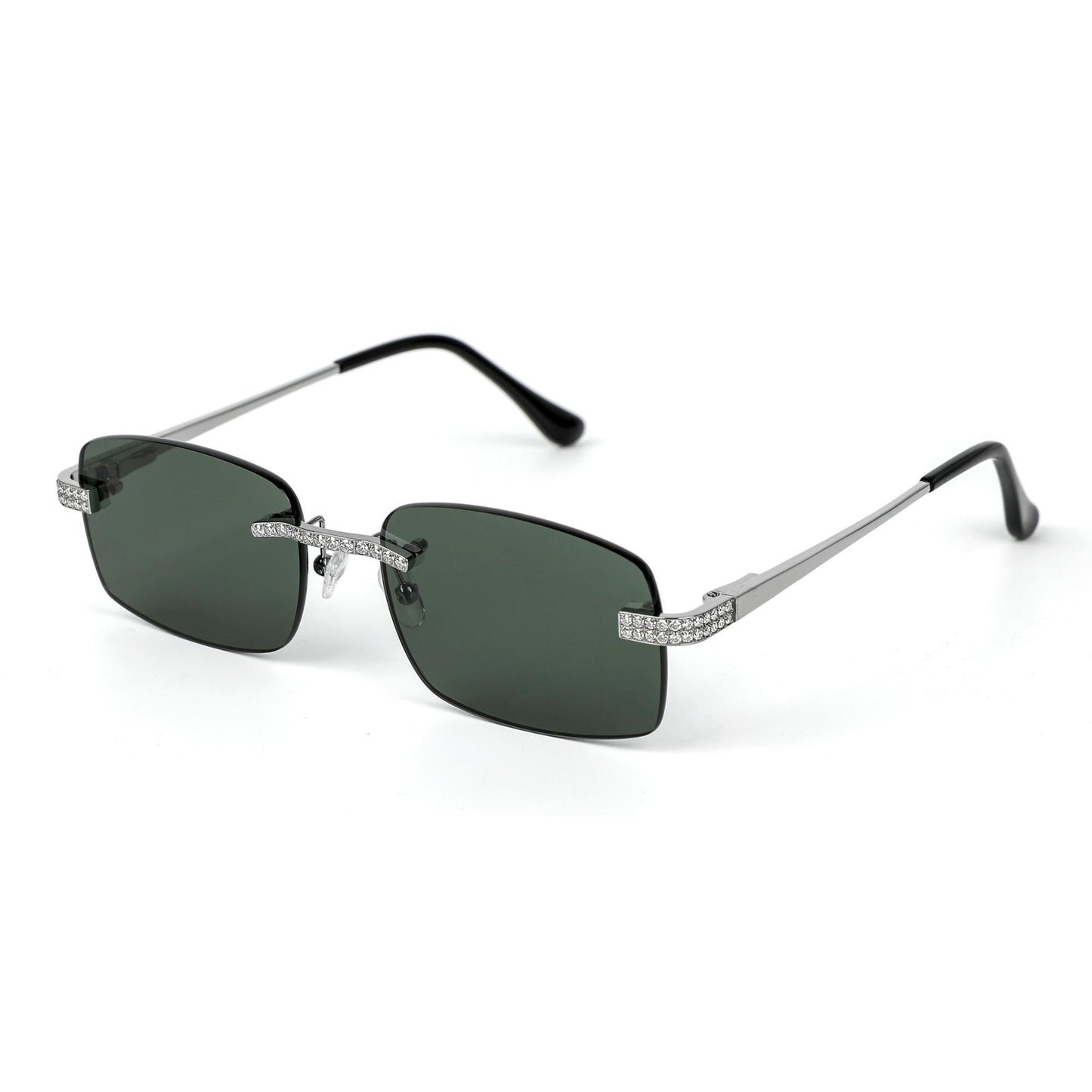 Sterling Silver Round Moissanite Cartier Square with Bevel Shape Black Lens Wooden Glasses RP