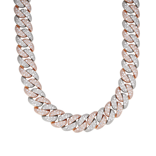 Sterling Silver Round 22mm Moissanite Miami Cuban Mosiac Setting 22 Inch Necklace RP+PP 60-1/4 Cttw