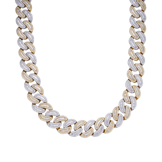 Sterling Silver Round 20mm Moissanite Round and Baguette in Centre Cuban 22 Inch Necklace RP+GP 61-3/4 Cttw