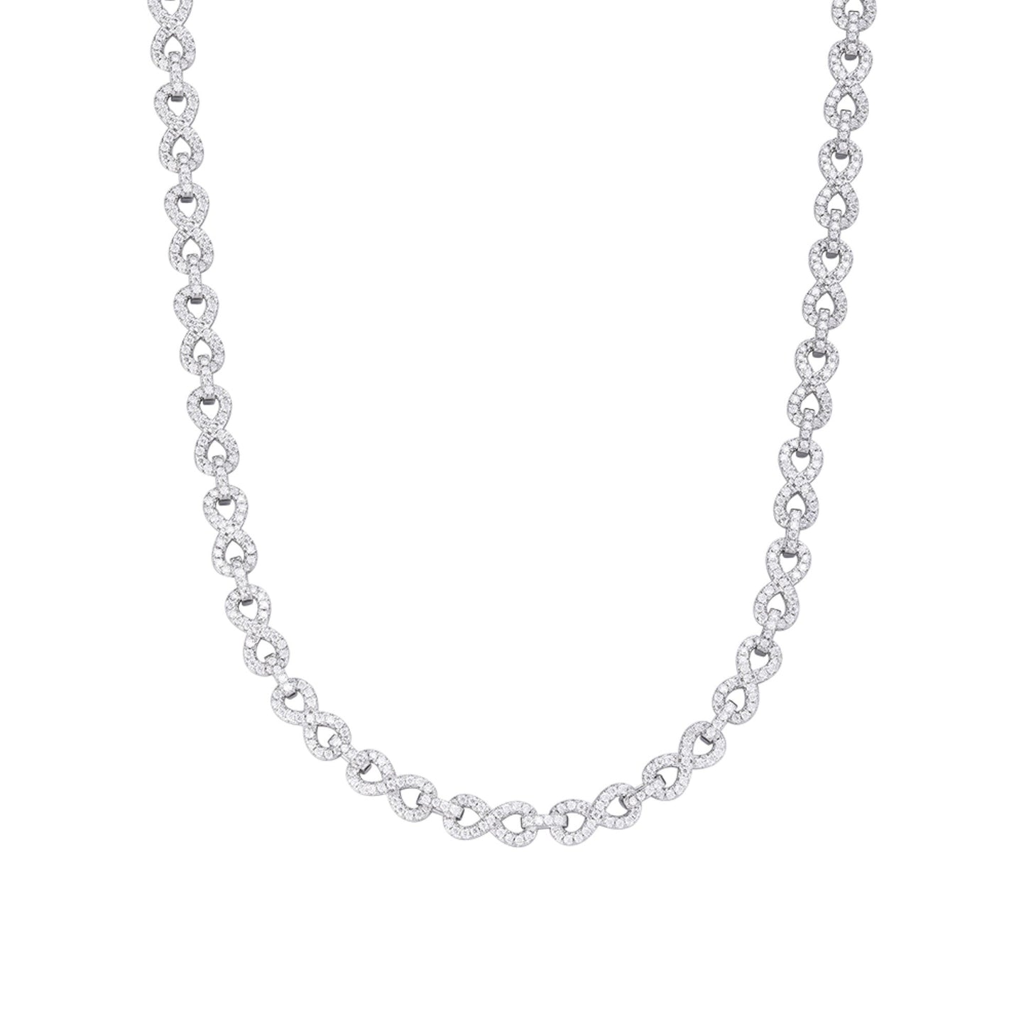 Sterling Silver 6mm Round Moissanite Infinity 22 Inch Designer Necklace RP 7-1/8 Cttw
