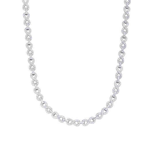 Sterling Silver 6mm Round Moissanite Infinity 18 Inch Designer Necklace RP 7-1/8 Cttw