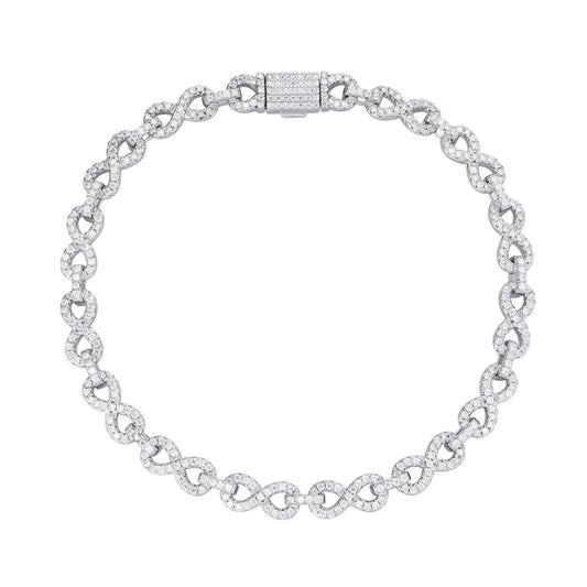 Sterling Silver 6mm Round Moissanite Infinity 8 Inch Designer Bracelet RP 3-1/4 Cttw
