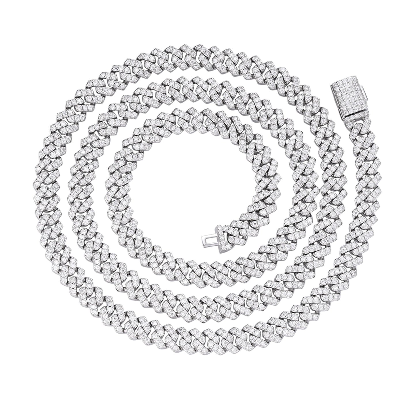Sterling Silver 6mm Round Moissanite Cuban 22 Inch Necklace PP 5-3/8 Cttw