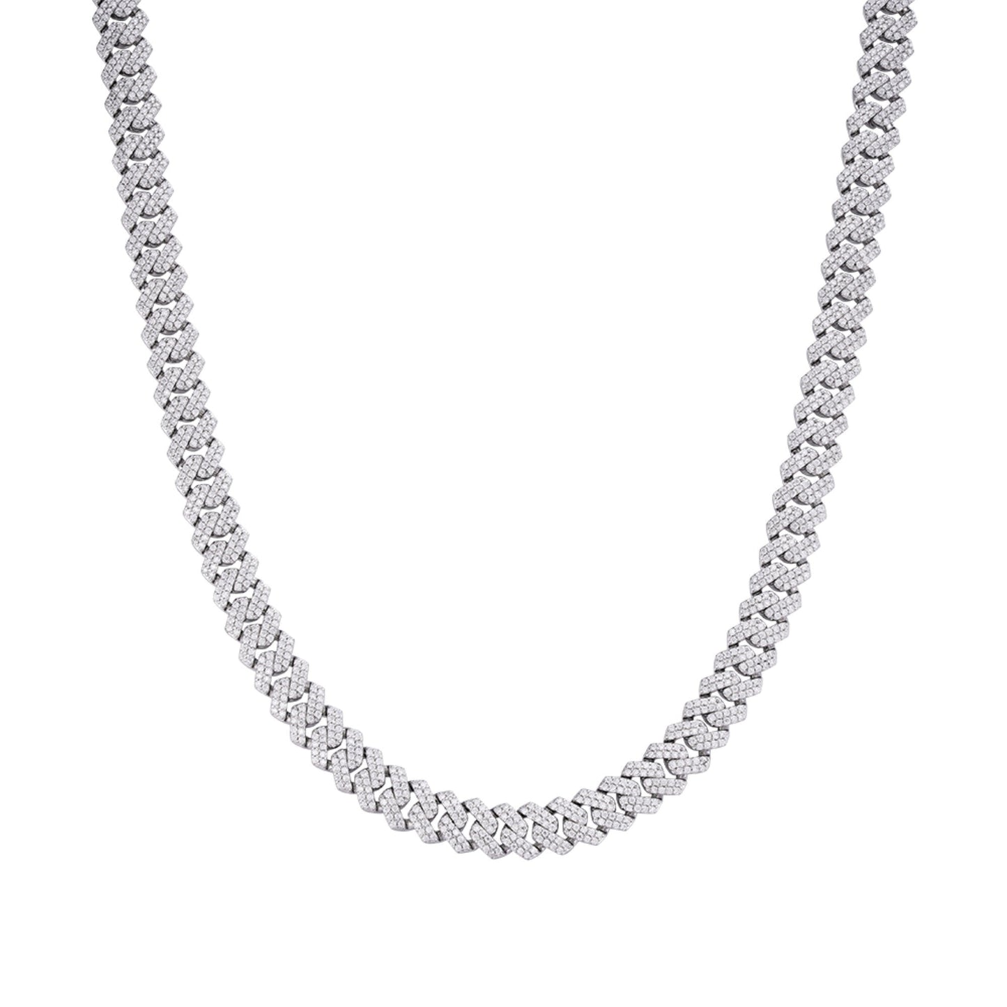 Sterling Silver 8mm Round Moissanite Cuban 22 Inch Necklace PP 8-1/3 Cttw
