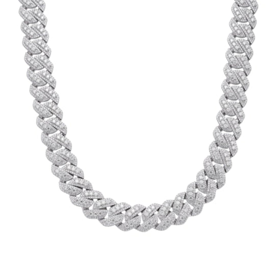 Sterling Silver 20mm Round Big Stone in Center Surrounded with Small Stones Moissanite Cuban 22 Inch Mens Necklace RP 39-1/8 Cttw