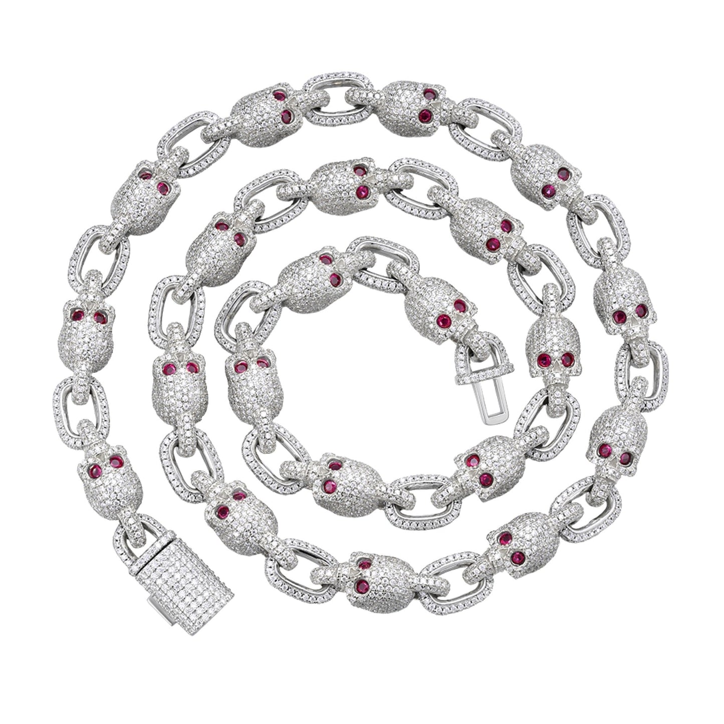 Sterling Silver Round Moissanite With Red Eyes Skull 22 Inch Necklace RP 30-3/4 Cttw