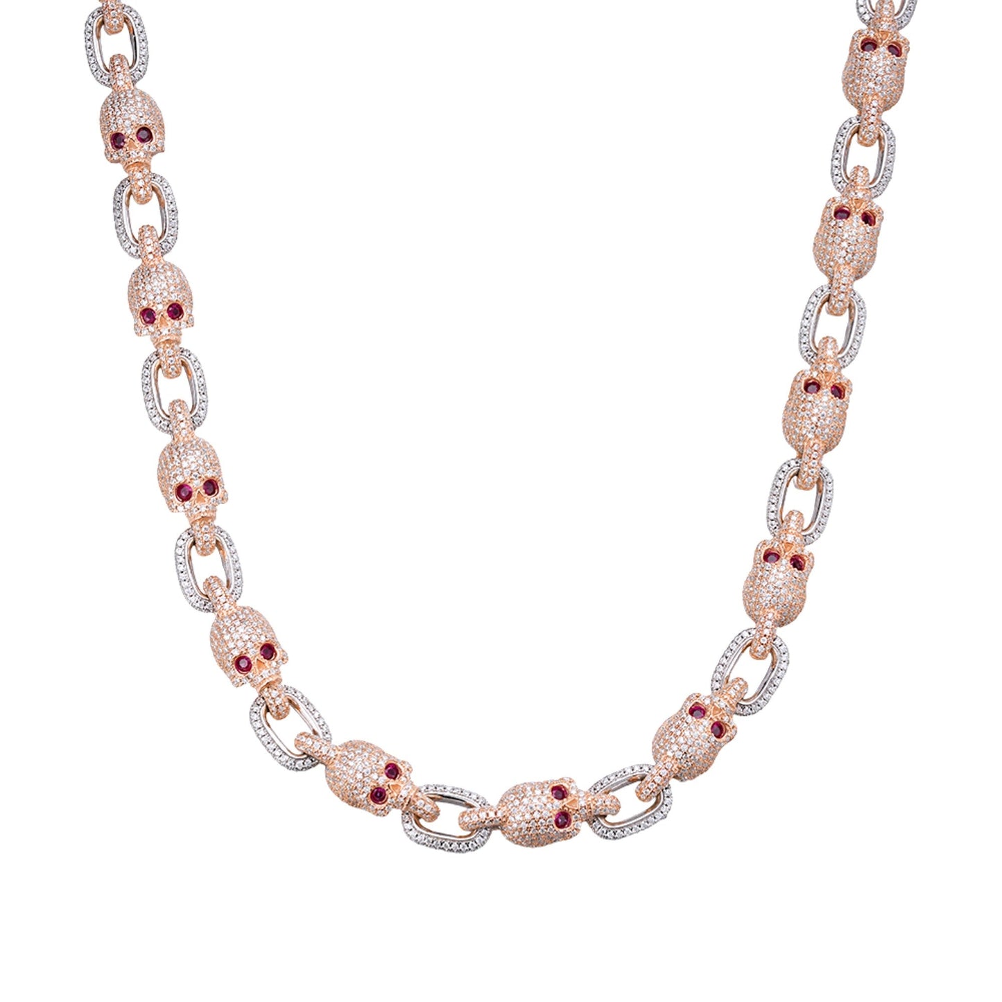 Sterling Silver Round Moissanite With Red Eyes Skull 22 Inch Necklace RP+PP 30-3/4 Cttw