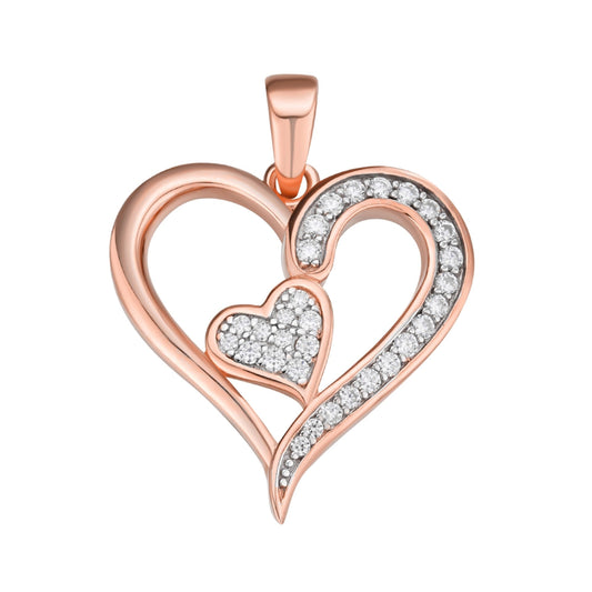 Sterling Silver Round Moissanite Double Heart Designer Pendant RP+PP 1/4 Cttw