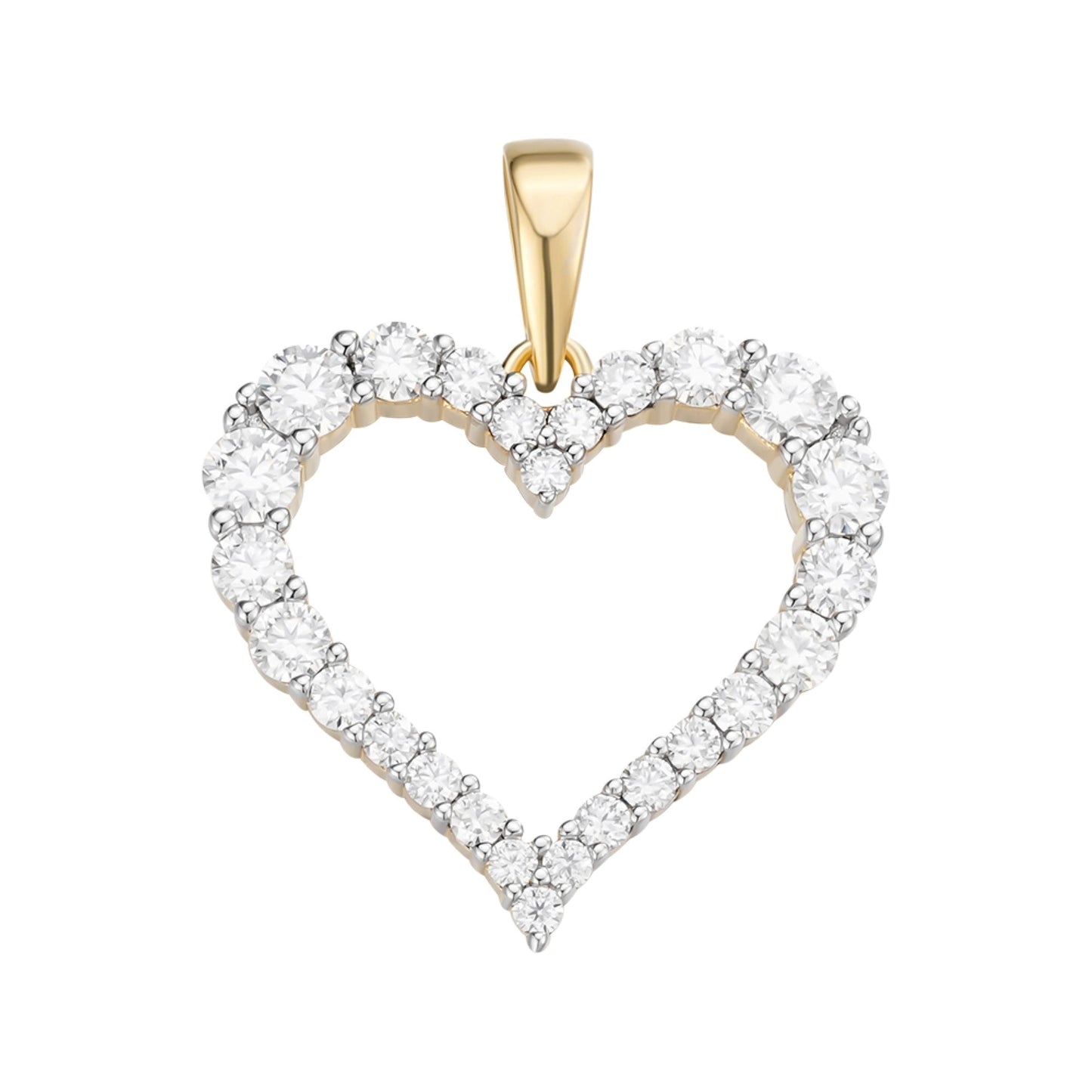 Sterling Silver Round Moissanite Single Row Heart Designer Pendant RP+GP 1-1/4 Cttw