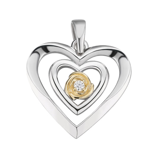 Sterling Silver Round Moissanite Solitaire Heart Designer Pendant RP+GP 1/10 Cttw