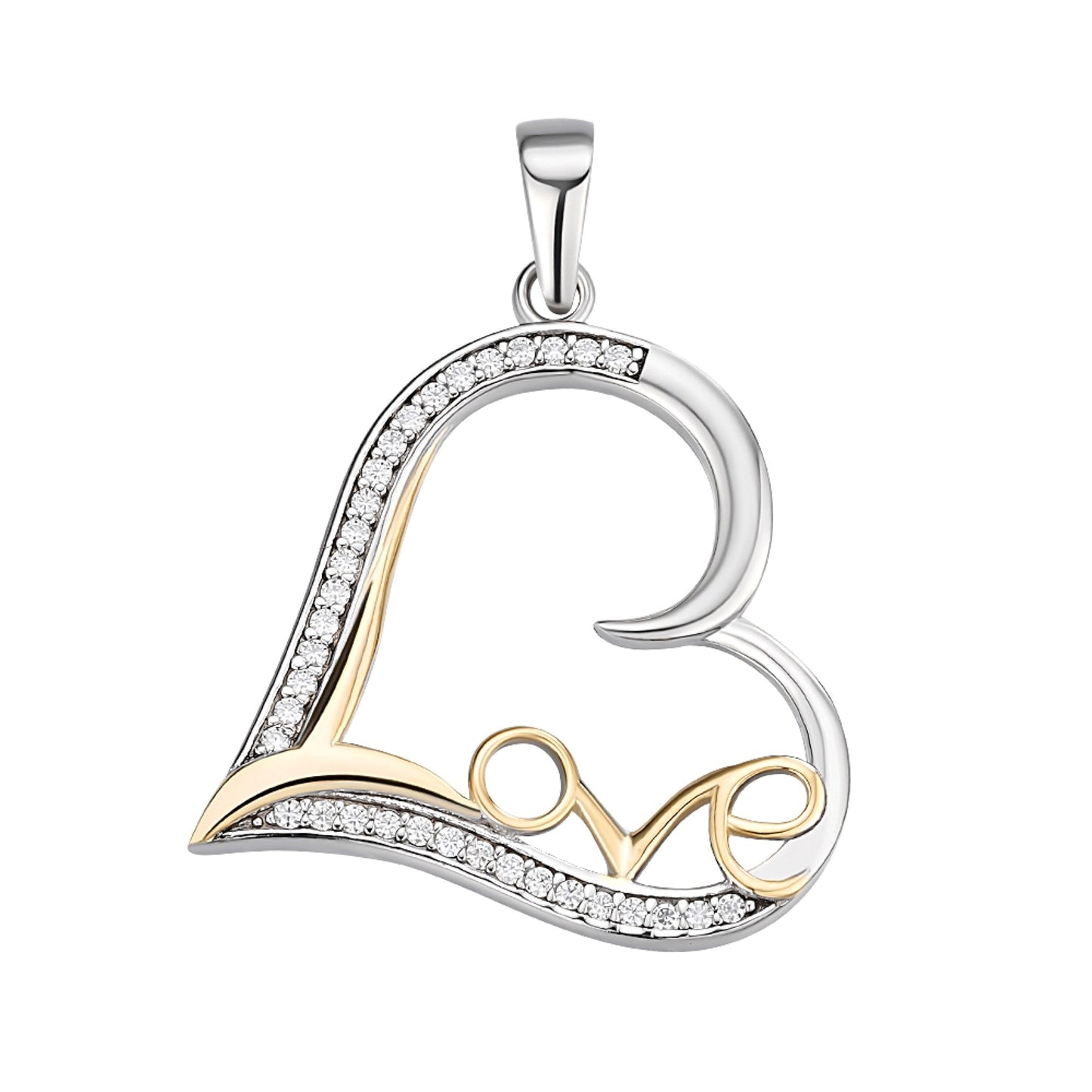 Sterling Silver Round Moissanite Heart With Love Word Designer Pendant RP+GP 1/5 Cttw