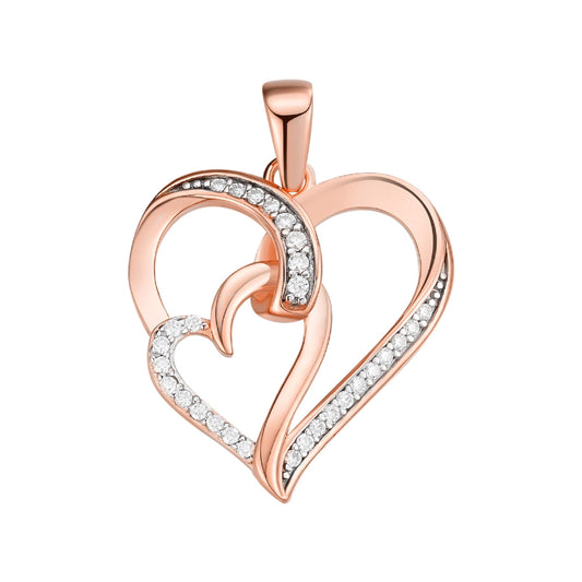 Sterling Silver Round Moissanite Double Heart Infinity Designer Pendant RP+PP 1/6 Cttw