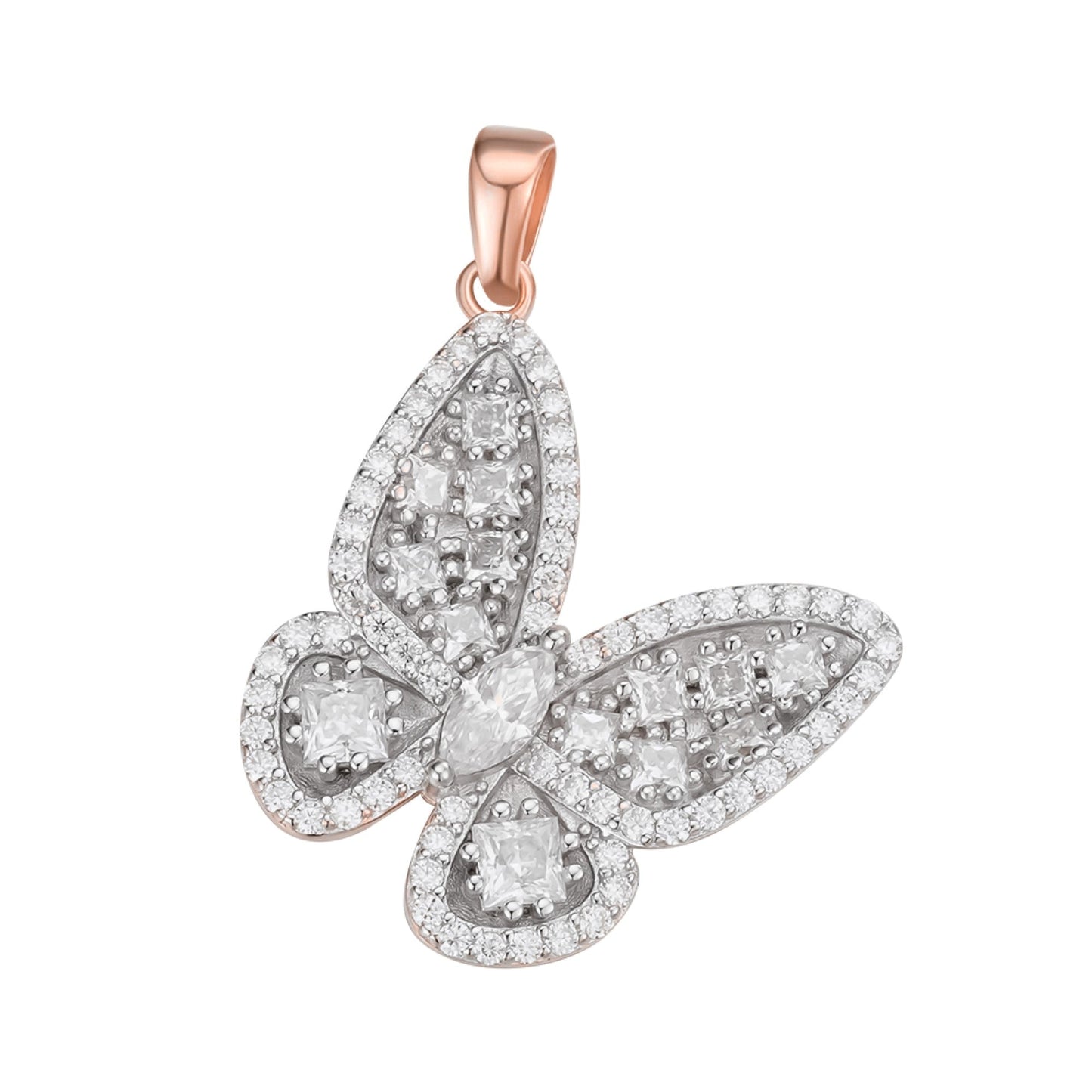 Sterling Silver Round Fancy Moissanite Butterfly Animal Pendant RP+PP 2-1/8 Cttw