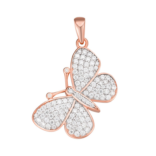 Sterling Silver Round Moissanite Butterfly Animal Pendant RP+PP 1 Cttw