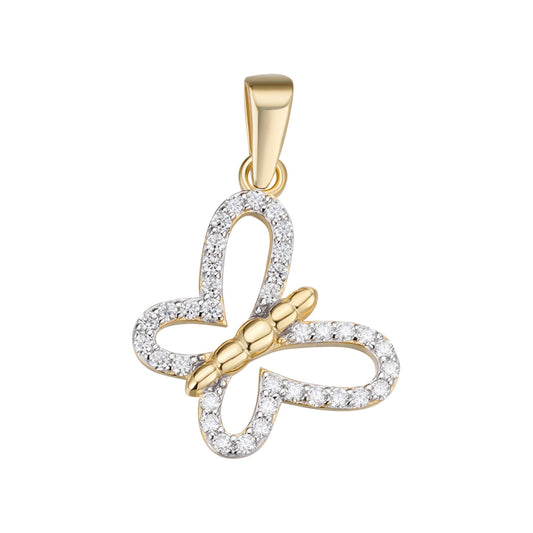 Sterling Silver Round Moissanite Butterfly Animal Pendant RP+GP 1/3 Cttw