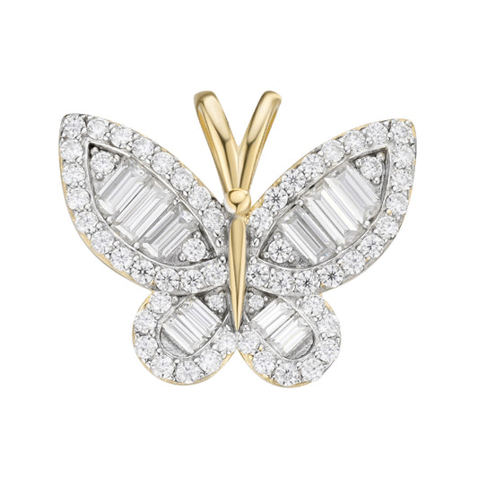 Sterling Silver Round Baguette Moissanite Butterfly Animal Pendant RP+GP 1-7/8 Cttw