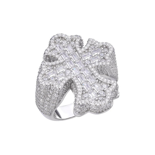 Sterling Silver Round Moissanite With White CZ Mens Cross Religious SZ 10 Ring RP 2-5/8 Cttw