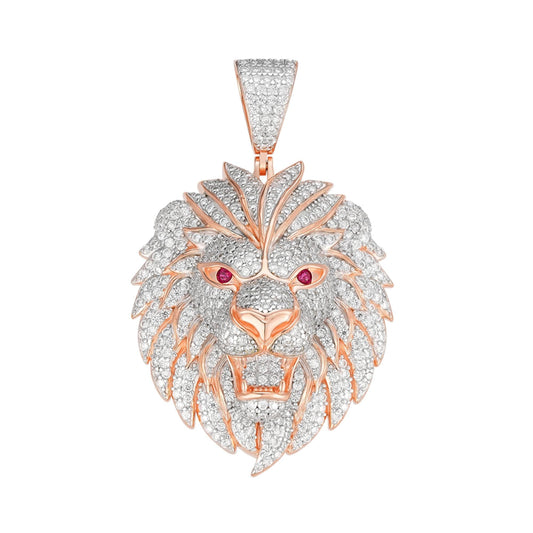 Sterling Silver Round Moissanite with Color CZ Lion Animal Pendant RP+PP 2-1/2 Cttw