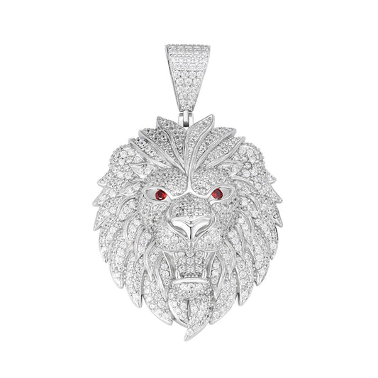 Sterling Silver Round Moissanite with Color CZ Lion Animal Pendant RP 5 Cttw