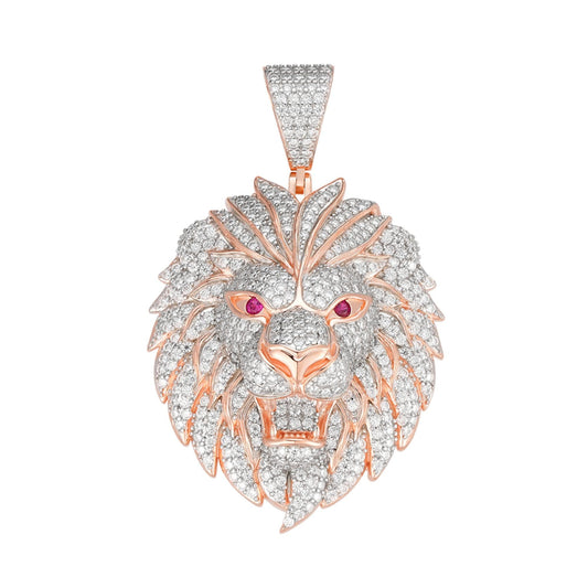 Sterling Silver Round Moissanite with Color CZ Lion Animal Pendant RP+PP 5 Cttw