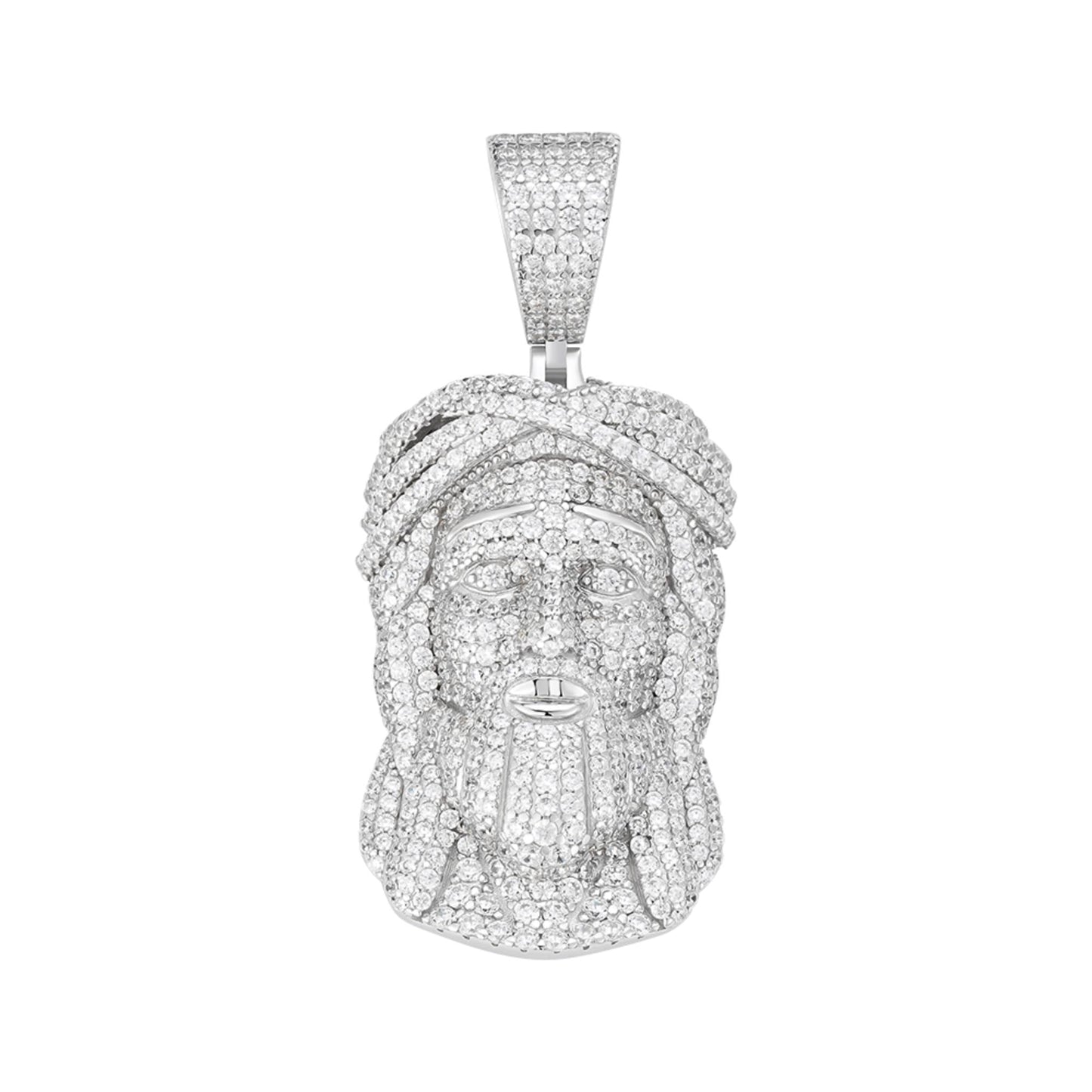 Sterling Silver Round Moissanite Jesus Religious Pendant RP 3-3/4 Cttw