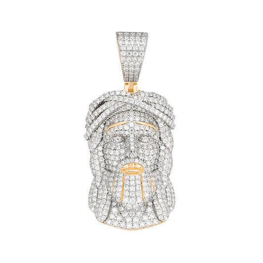 Sterling Silver Round Moissanite Jesus Religious Pendant RP+GP 3-3/4 Cttw