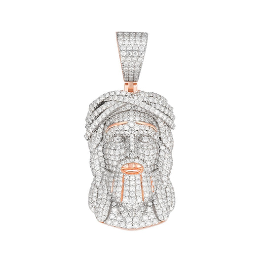 Sterling Silver Round Moissanite Jesus Religious Pendant RP+PP 3-3/4 Cttw