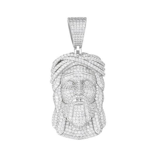 Sterling Silver Round Moissanite Jesus Religious Pendant RP 7-1/2 Cttw