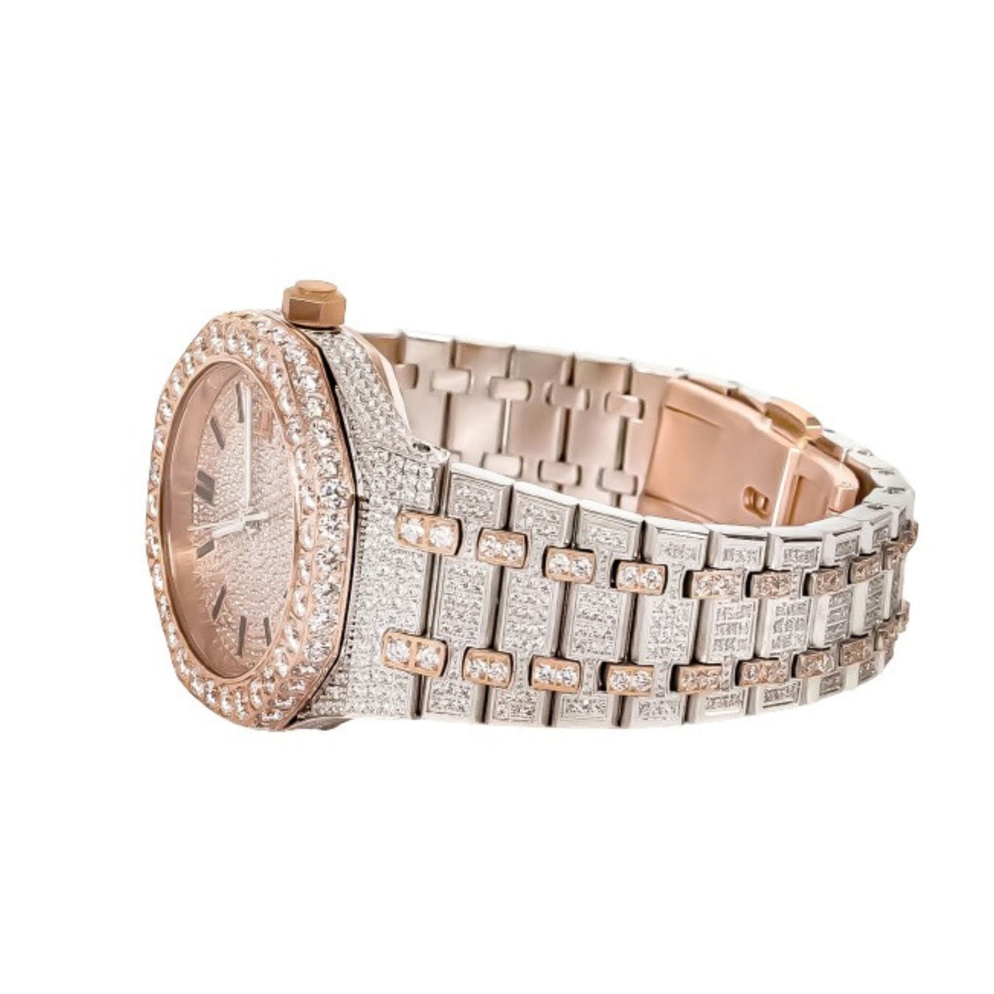 Moissanite Stainless Steel Watch Rose Two Tone Steel Band 22-1/3 Cttw