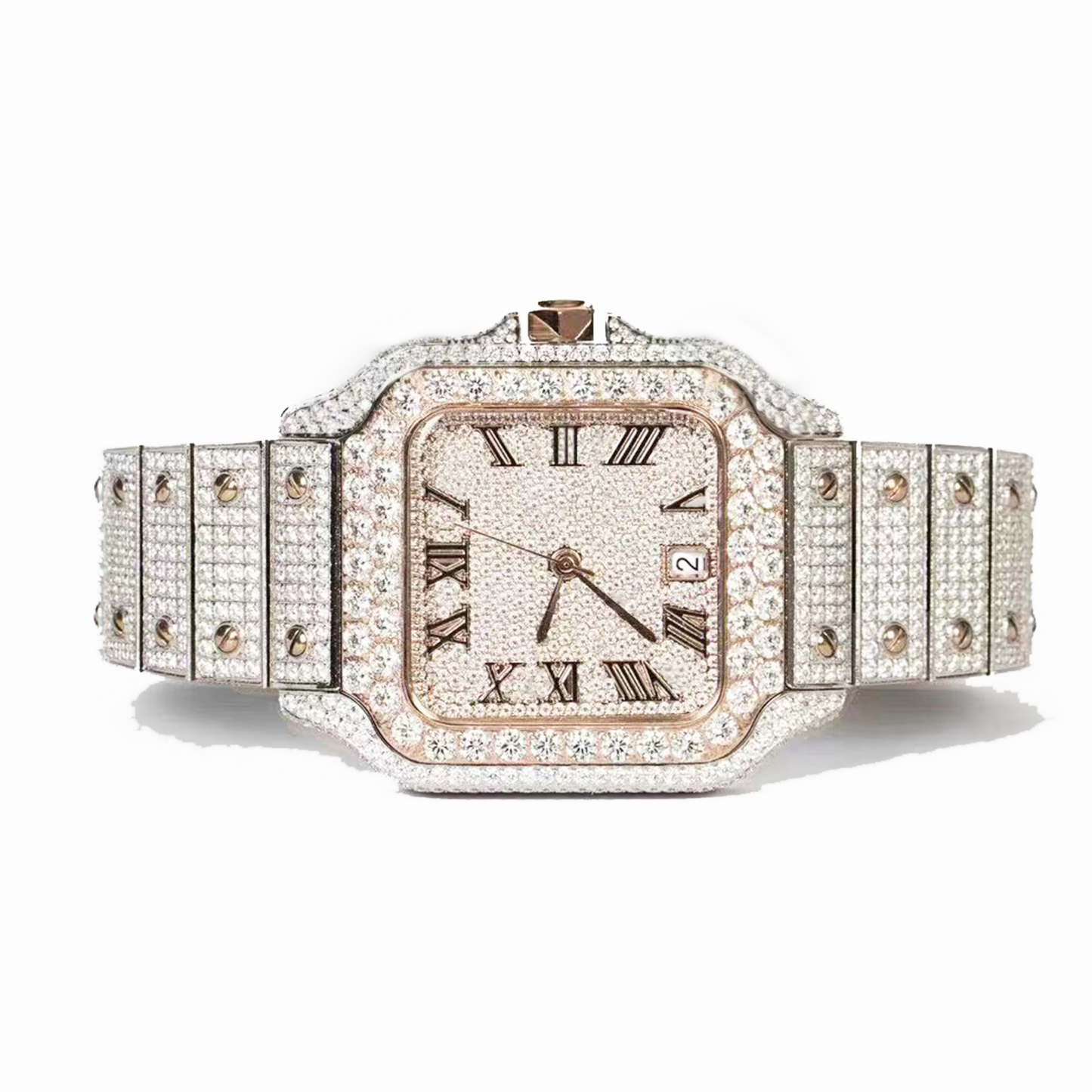 Moissanite Stainless Steel Rose Two Tone Band Mens Watch 20.20 Cttw
