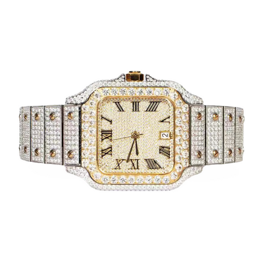 Moissanite Stainless Steel Yellow Two Tone Band Mens Watch 20-1/5 Cttw