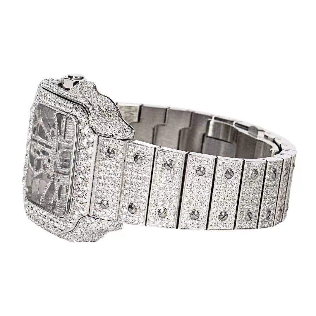 Moissanite Stainless Steel White Band Mens Watch 20-1/5 Cttw
