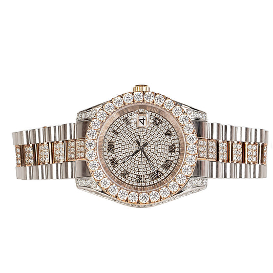 Moissanite Stainless Steel Mens Rose White Two Tone Steel Band Watch