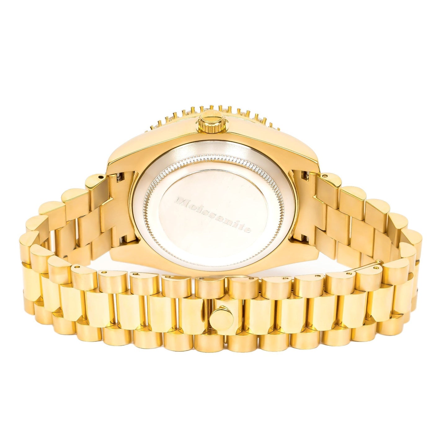 Moissanite Stainless Steel Green Dial Mens Yellow Steel Band Watch