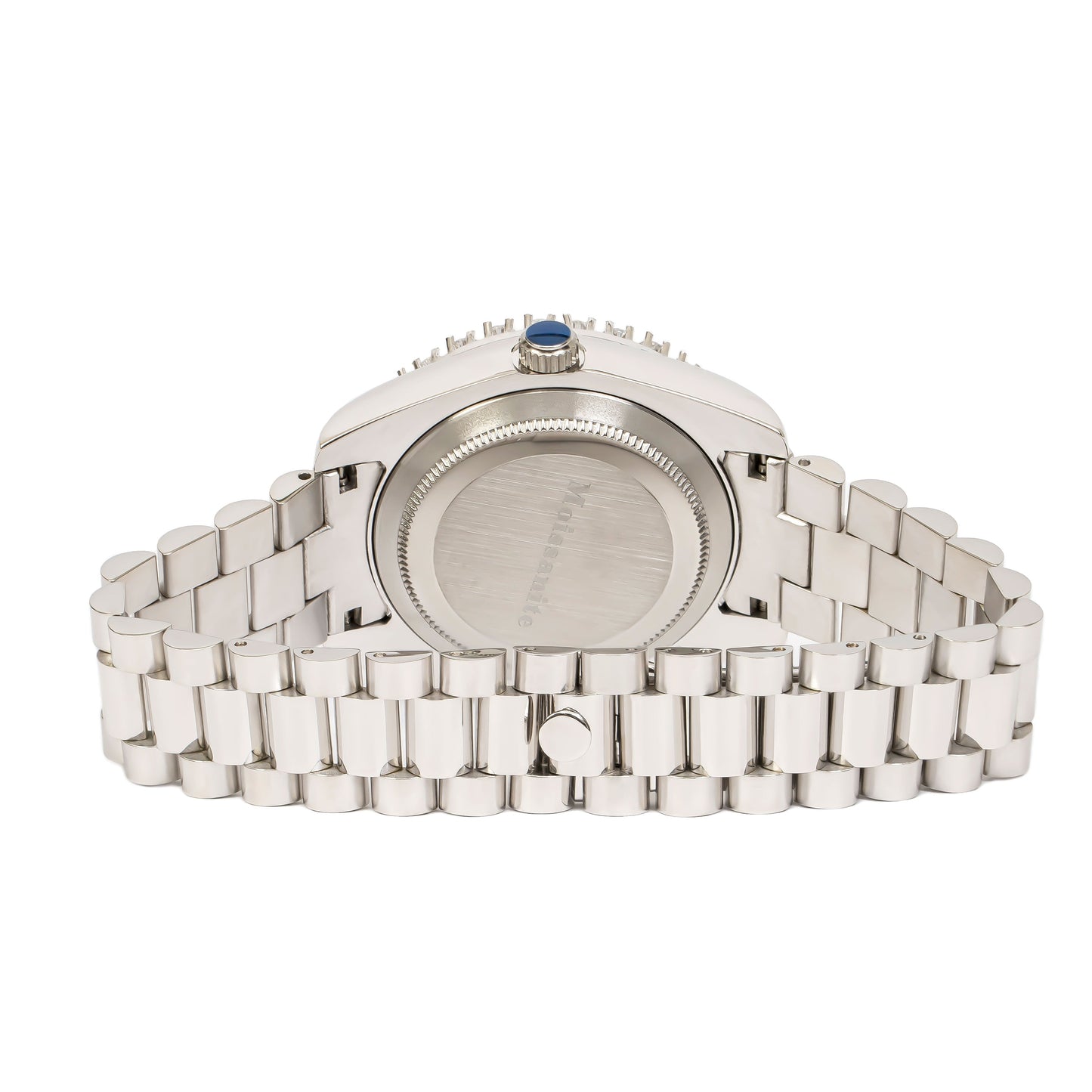 Moissanite Stainless Steel Red Dial Mens White Steel Band Watch