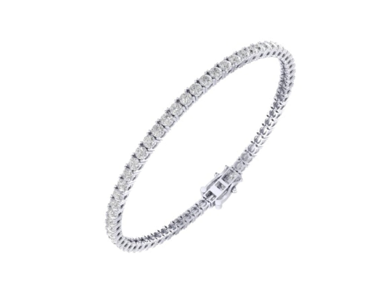 10K White Gold 3mm Round Cvd Diamond 7 Inch Tennis Bracelet 6-1/5 Cttw