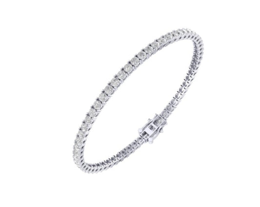 10K White Gold 3mm Round Cvd Diamond 7 Inch Tennis Bracelet 6-1/5 Cttw