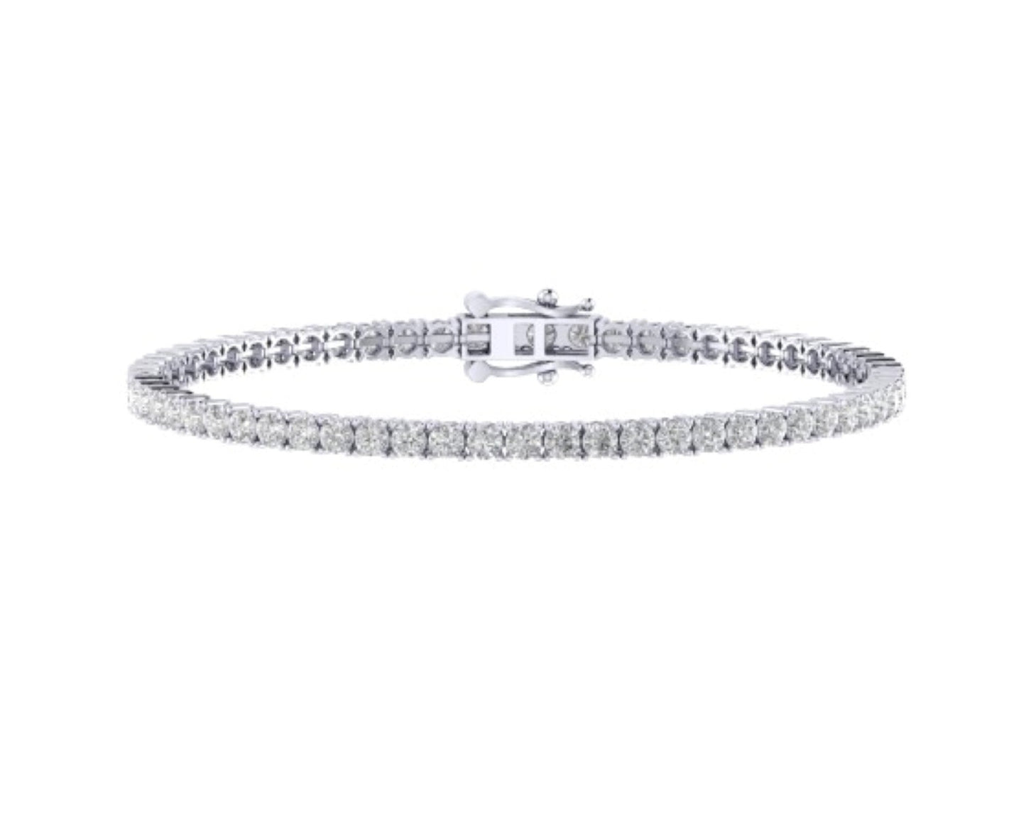 10K White Gold 3mm Round Cvd Diamond 7 Inch Tennis Bracelet 6-1/5 Cttw
