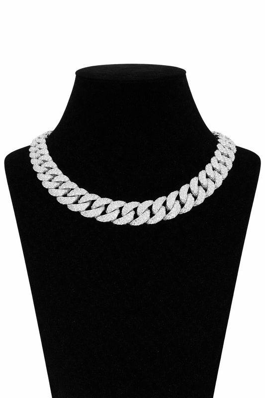 925 Silver Moissanite 19mm Cuban Chain 22 Inches