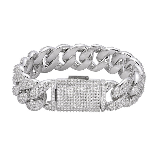 Sterling Silver Round Moissanite 20mm Cuban 8.50 Inch Mens Bracelet RP 20-7/8 Cttw