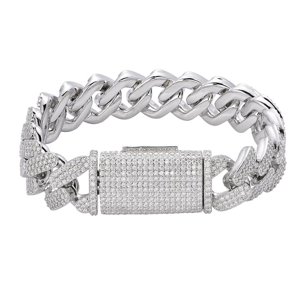 Sterling Silver Moissanite18mm Miami Cuban 8.5 Inch Mens Bracelet RP 17-1/3 Cttw