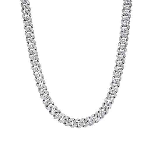 Sterling Silver Moissanite 10mm Heavy Cuban Chain 22 Inch Necklace RP 15-1/2 Cttw
