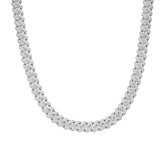 Sterling Silver Round Big Stone in Center Surrounded with Small Stones 12mm Moissanite Cuban Chain 22Inch Necklace RP 30 Cttw