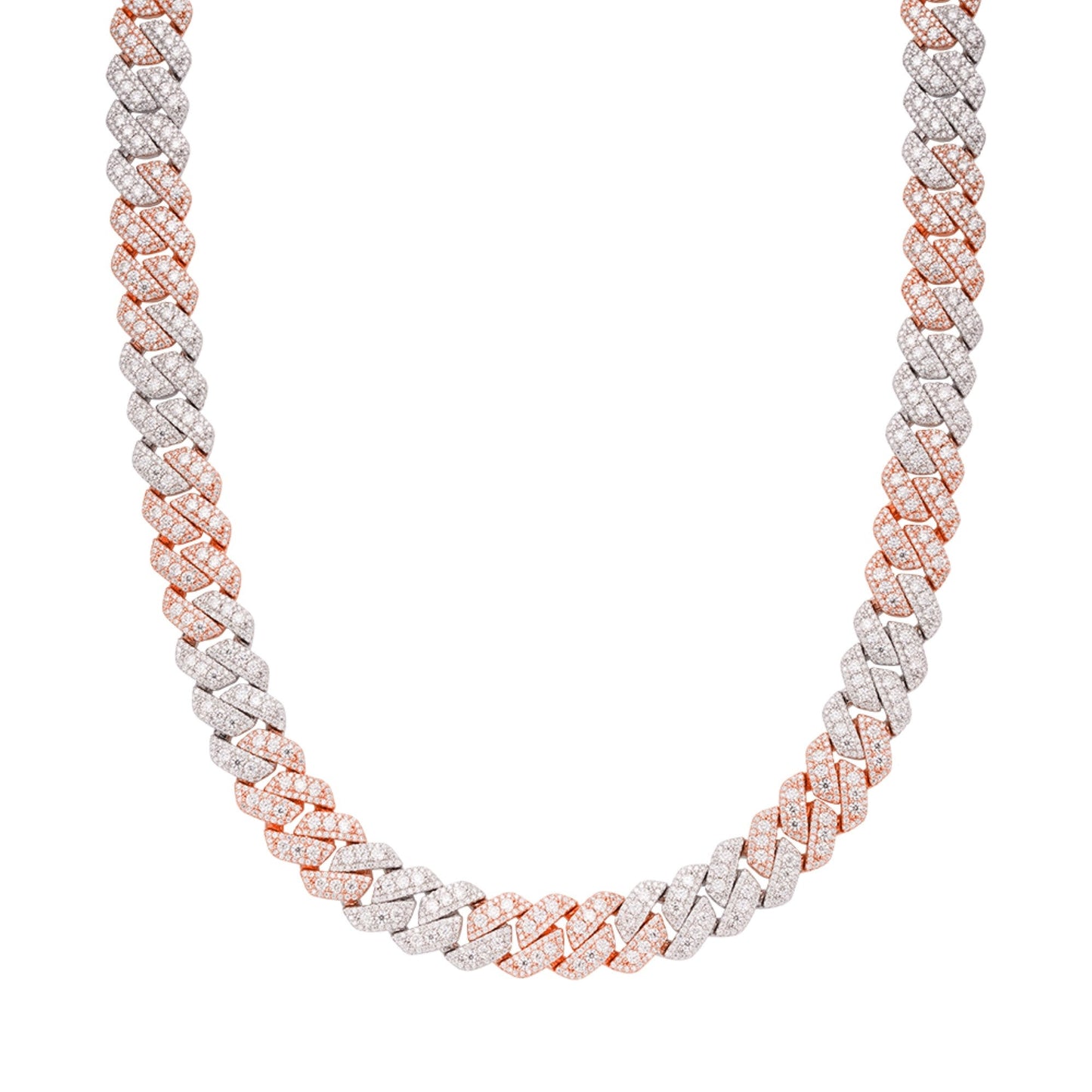 Sterling Silver Round Big Stone in Center Surrounded with Small Stones 12mm Moissanite Cuban Chain 22Inch Necklace RP+PP 30 Cttw