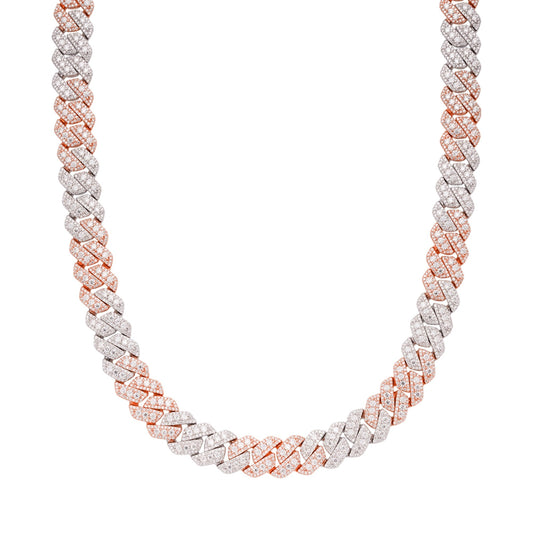 Sterling Silver Round Big Stone in Center Surrounded with Small Stones 12mm Moissanite Cuban Chain 22Inch Necklace RP+PP 30 Cttw